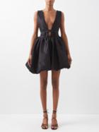 Kika Vargas - Hilma Plunge-front Silk-blend Taffeta Mini Dress - Womens - Black