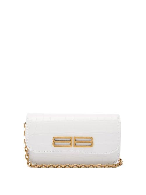 Balenciaga - Gossip Bb-plaque Crocodile-effect Cross-body Bag - Womens - White