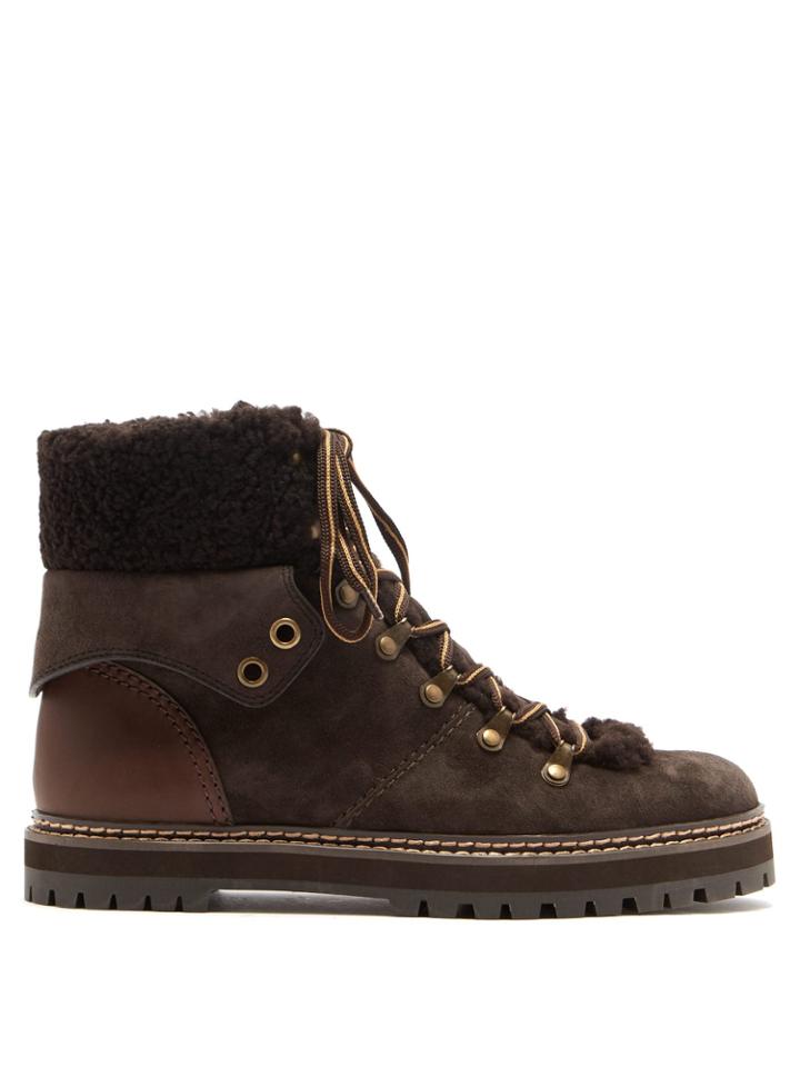See By Chloé Suede And Shearling Lace-up Ankle Boots
