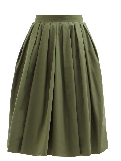 Alexander Mcqueen - Pleated Cotton Circle Skirt - Womens - Khaki