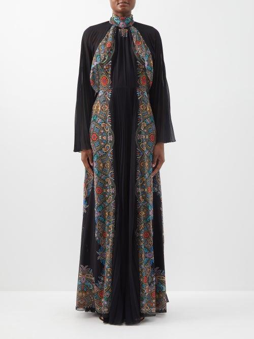 Etro - Skylark Pleated-cape Paisley-print Gown - Womens - Black