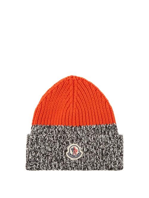 Moncler - Logo-patch Two-tone Beanie Hat - Mens - Red