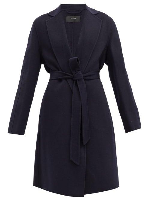 Matchesfashion.com Joseph - Cenda Belted Felted Wool-blend Coat - Womens - Navy