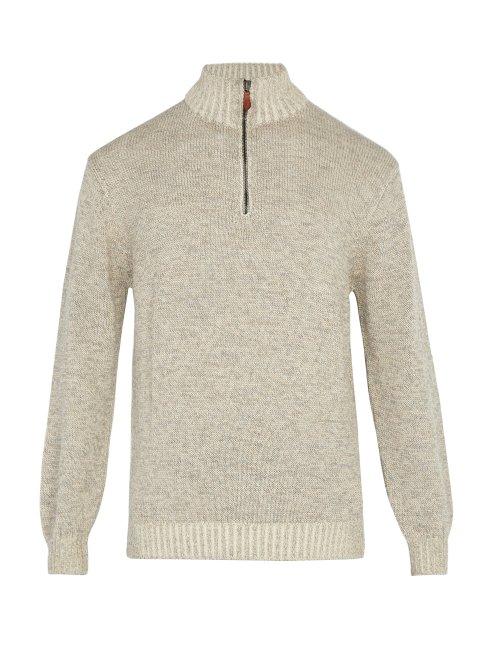 Matchesfashion.com Inis Mein - Half Zip Alpaca And Silk Blend Sweater - Mens - Beige