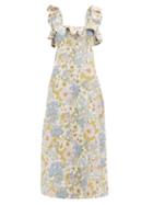 Matchesfashion.com Zimmermann - Super Eight Floral-print Linen Midi Dress - Womens - Blue Print