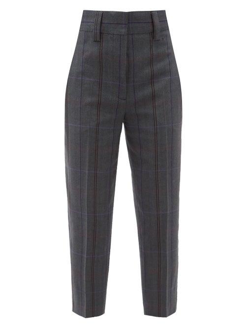 Matchesfashion.com Acne Studios - Checked Wool Blend Tailored Trousers - Womens - Dark Grey