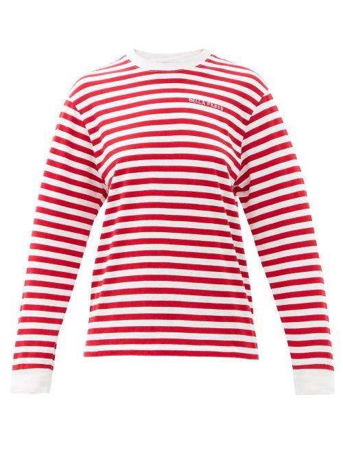 Matchesfashion.com Bella Freud - Logo-embroidered Striped Cotton-jersey T-shirt - Womens - Red