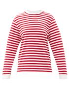 Matchesfashion.com Bella Freud - Logo-embroidered Striped Cotton-jersey T-shirt - Womens - Red