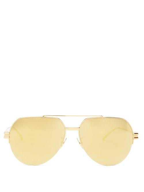 Matchesfashion.com Bottega Veneta - Mirrored Aviator Metal Sunglasses - Womens - Gold