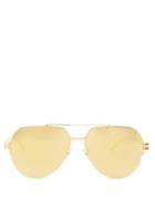 Matchesfashion.com Bottega Veneta - Mirrored Aviator Metal Sunglasses - Womens - Gold