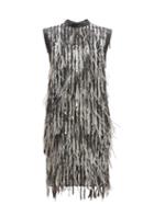 Matchesfashion.com William Vintage - Christian Dior Sequin And Feather Shift Dress - Womens - Silver
