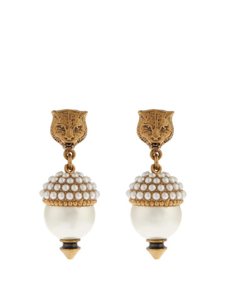 Gucci Feline Pearl-effect Embellished Earrings