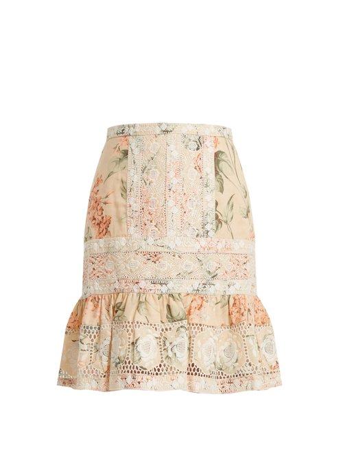 Matchesfashion.com Zimmermann - Prima Hydrangea Linen And Cotton Blend Skirt - Womens - Pink Multi