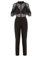 Matchesfashion.com Self-portrait - Cape Sleeve Lace And Cady Jumpsuit - Womens - Black