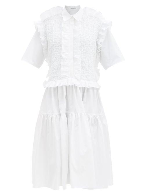 Matchesfashion.com Cecilie Bahnsen - Lydia Ruffled Tiered Cotton Shirt Dress - Womens - White