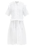 Matchesfashion.com Cecilie Bahnsen - Lydia Ruffled Tiered Cotton Shirt Dress - Womens - White