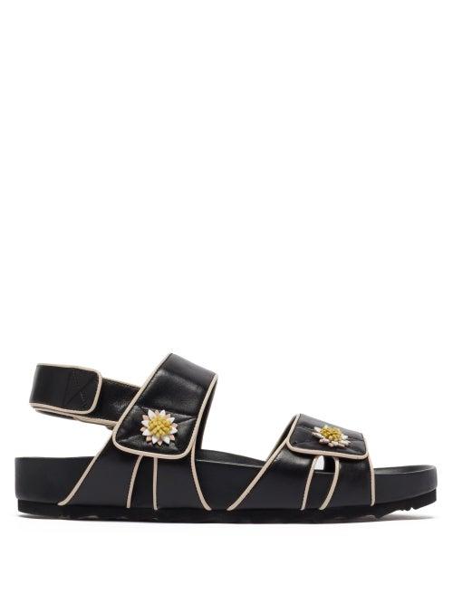 Matchesfashion.com Fabrizio Viti - Berkley Floral-appliqu Leather Sandals - Womens - Black
