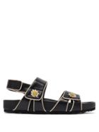 Matchesfashion.com Fabrizio Viti - Berkley Floral-appliqu Leather Sandals - Womens - Black