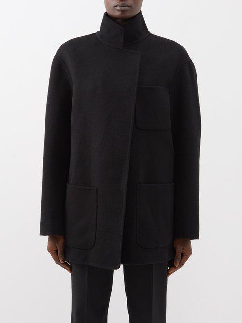 Toteme - High-neck Single-breasted Wool Coat - Womens - Black