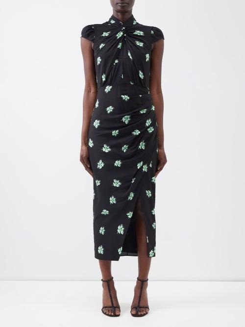 Self-portrait - Pansy-print Crepe Maxi Dress - Womens - Multi