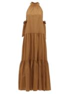 Matchesfashion.com Marysia - Molluscs High-neck Cotton-seersucker Dress - Womens - Brown