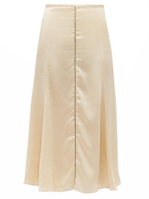 Matchesfashion.com Albus Lumen - Aziza Bias Cut Silk Charmeuse Midi Skirt - Womens - Beige