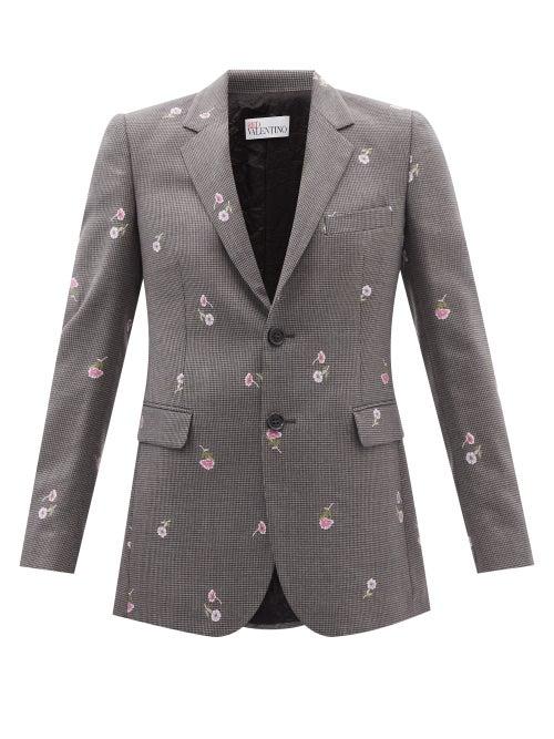 Redvalentino - Single-breasted Houndstooth Wool-blend Blazer - Womens - Grey Multi