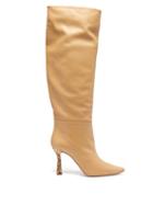 Matchesfashion.com Wandler - Lina Snake Print-heel Knee-high Leather Boots - Womens - Beige