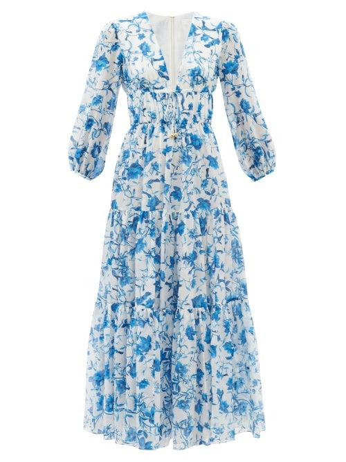 Borgo De Nor - Faustine Floral-print Cotton-blend Voile Dress - Womens - Blue