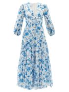 Borgo De Nor - Faustine Floral-print Cotton-blend Voile Dress - Womens - Blue