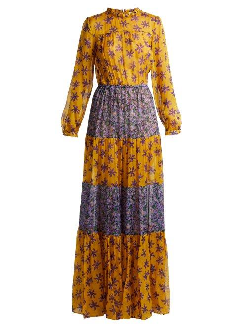 Matchesfashion.com Raquel Diniz - Gloria Floral Print Silk Georgette Gown - Womens - Yellow Multi
