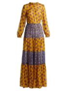 Matchesfashion.com Raquel Diniz - Gloria Floral Print Silk Georgette Gown - Womens - Yellow Multi