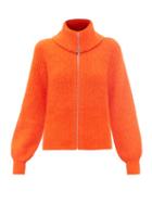 Ganni - Zipped Roll-neck Cardigan - Womens - Orange