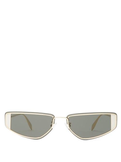 Matchesfashion.com Alexander Mcqueen - Rimless Rectangle Metal Sunglasses - Womens - Black Gold