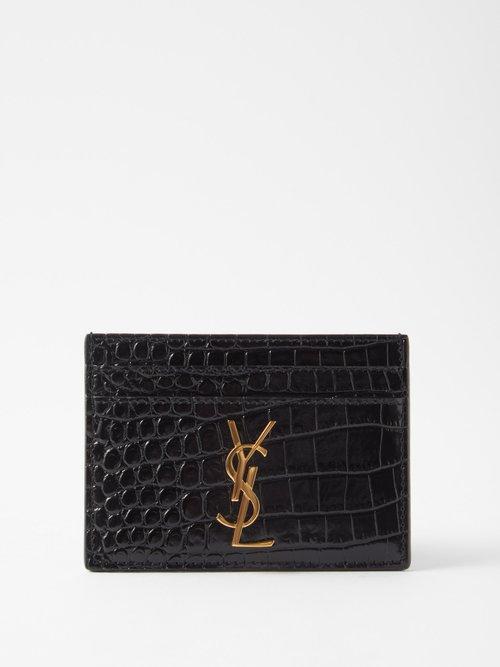 Saint Laurent - Cassandre Croc-effect Leather Cardholder - Womens - Black