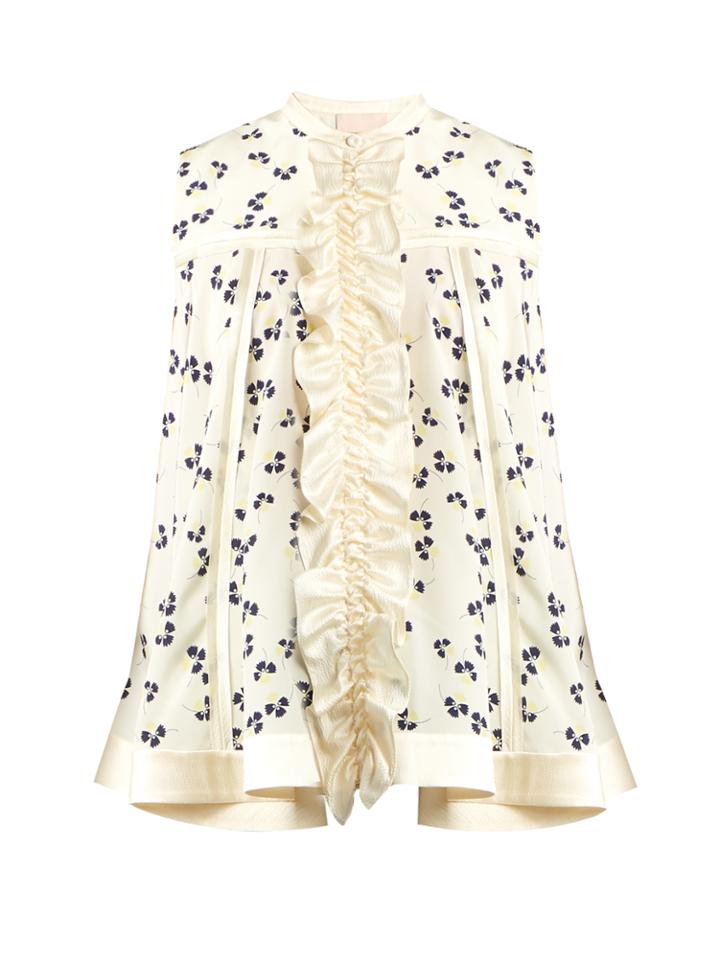 Roksanda Charwood Ruffle-trimmed Parsley-print Silk Blouse