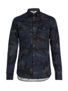 Matchesfashion.com Valentino - Camouflage Print Cotton Shirt - Mens - Navy