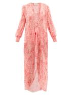 Matchesfashion.com Adriana Degreas - Hydrangea-print Tie-front Silk-muslin Cover Up - Womens - Pink Print