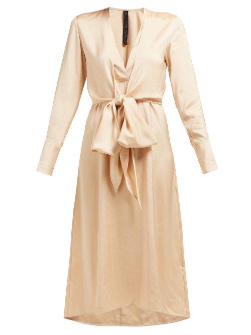 Matchesfashion.com Petar Petrov - Dedra Front Tie Satin Midi Dress - Womens - Beige