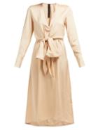 Matchesfashion.com Petar Petrov - Dedra Front Tie Satin Midi Dress - Womens - Beige