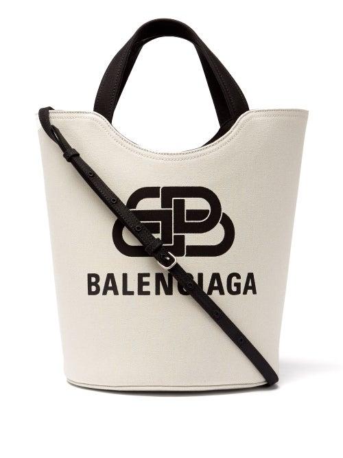 Matchesfashion.com Balenciaga - Wave Logo-jacquard Cotton-canvas Tote Bag - Womens - Black Cream