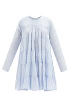 Merlette - Soliman Tiered Cotton-chambray Mini Dress - Womens - Light Blue