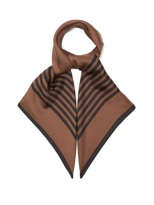 Ladies Accessories Lescarf - Striped-border Silk-twill Scarf - Womens - Brown Multi