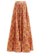 Agua By Agua Bendita - Macadamia Floral-print Tiered Cotton Maxi Skirt - Womens - Pink Multi