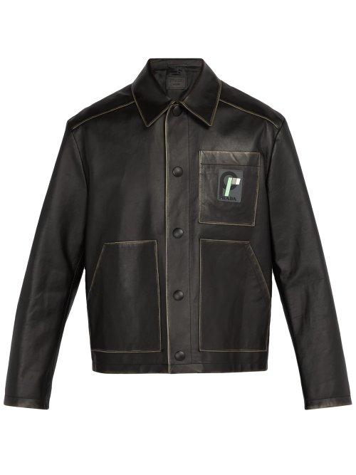 Matchesfashion.com Prada - Logo Patch Leather Jacket - Mens - Black