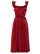 Matchesfashion.com Brock Collection - Patti Scoop Neck Crinkle Satin Midi Dress - Womens - Burgundy