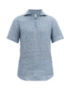 Matchesfashion.com Finamore 1925 - Palma Notch Neck Striped Linen Poplin Shirt - Mens - Blue Multi