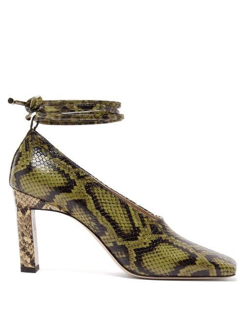 Matchesfashion.com Wandler - Isa Wraparound Python-effect Leather Pumps - Womens - Green Multi