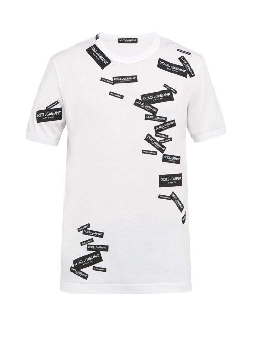 Matchesfashion.com Dolce & Gabbana - Logo Tape Appliqu Cotton T Shirt - Mens - White