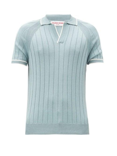 Matchesfashion.com Orlebar Brown - Deco Rib-knitted Cotton And Silk Polo Shirt - Mens - Light Green